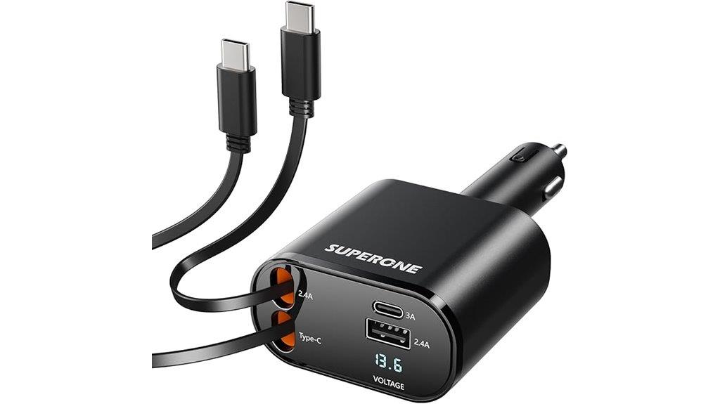 retractable dual usb charger